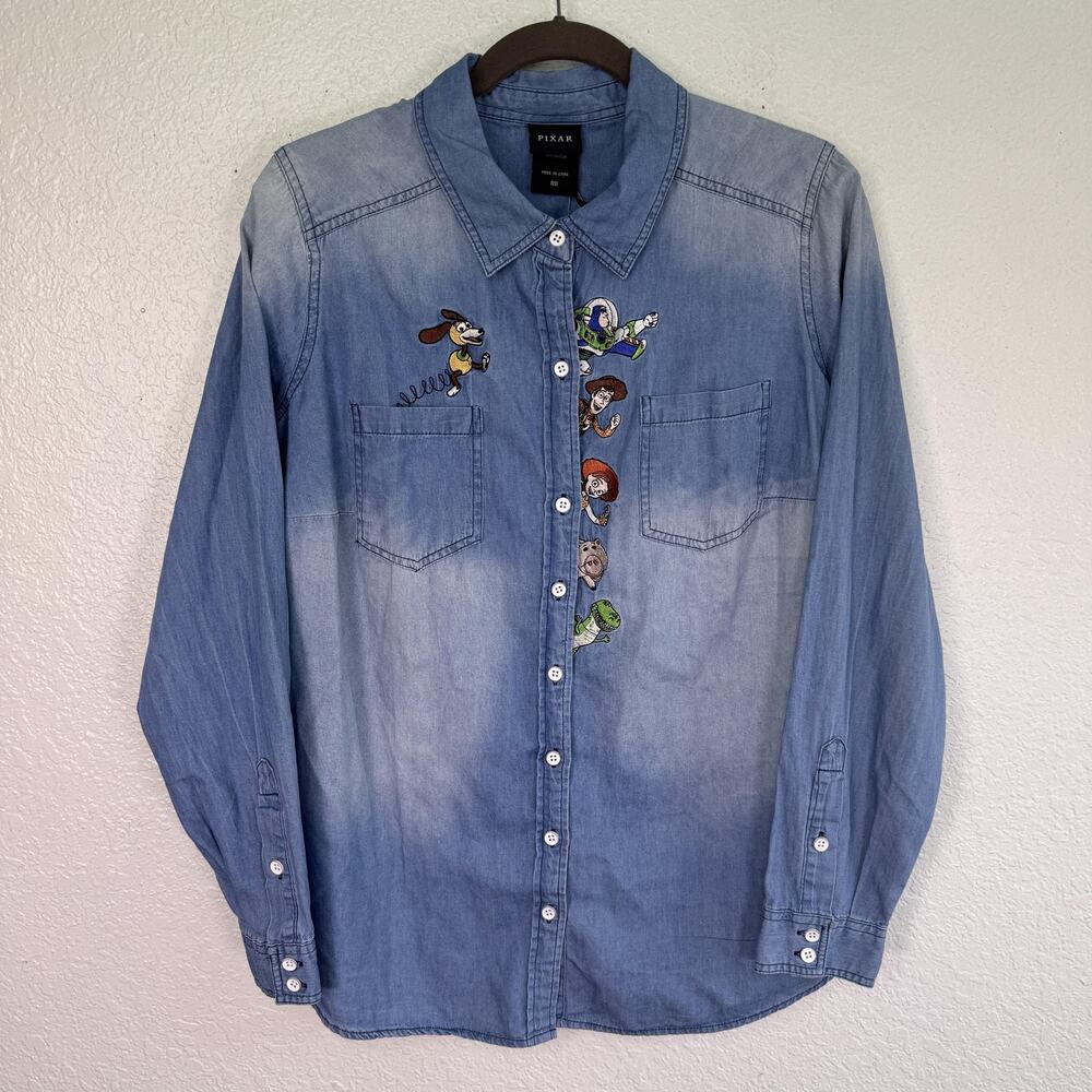 Pixar Toy Story Shirt Women M/L Embroidered Button Up Chambray Top Disney Torrid
